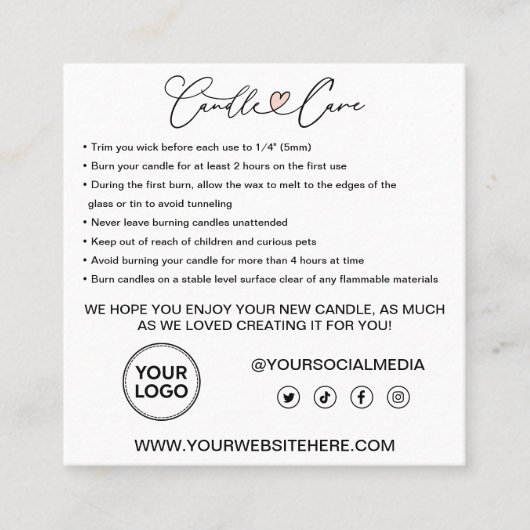 Anleitung zur Kerzenpflege / Gekümmert für Ihre Ke Quadratische Visitenkarte (Vorderseite)