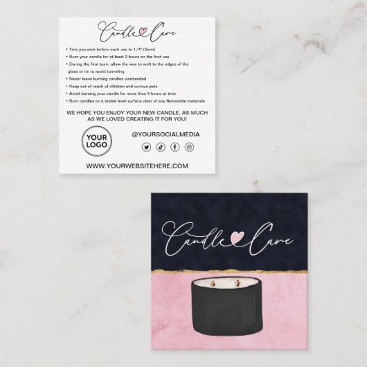 Anleitung zur Kerzenpflege / Gekümmert für Ihre Ke Quadratische Visitenkarte (Vorne/Hinten)