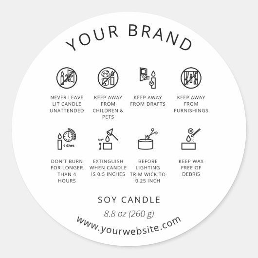 Anleitung zur Kerzenwarnhinweise Runder Aufkleber (Vorderseite)