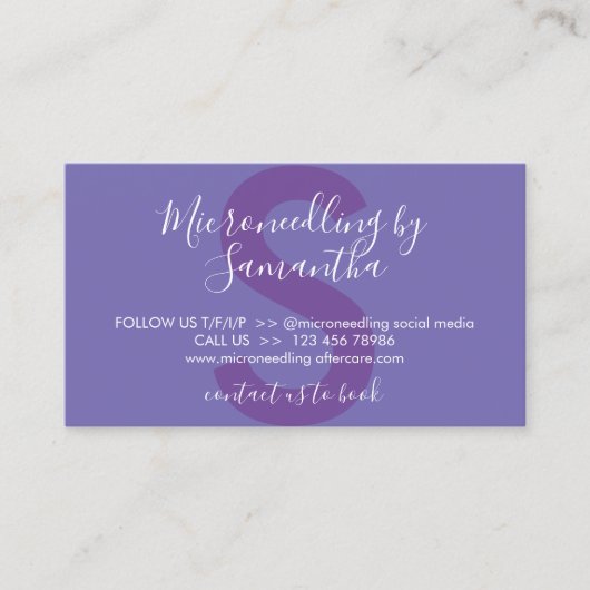Anleitung zur lila Lilac Microneedling Aftercare Visitenkarte (Vorderseite)