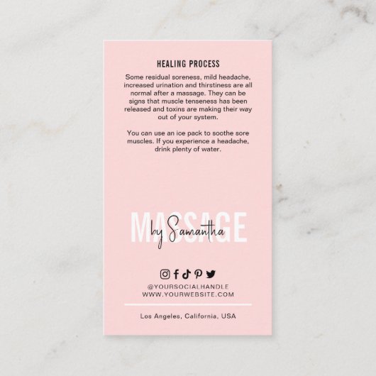 Anleitung zur Massage Feminine Pink Masseuse Visitenkarte (Rückseite)