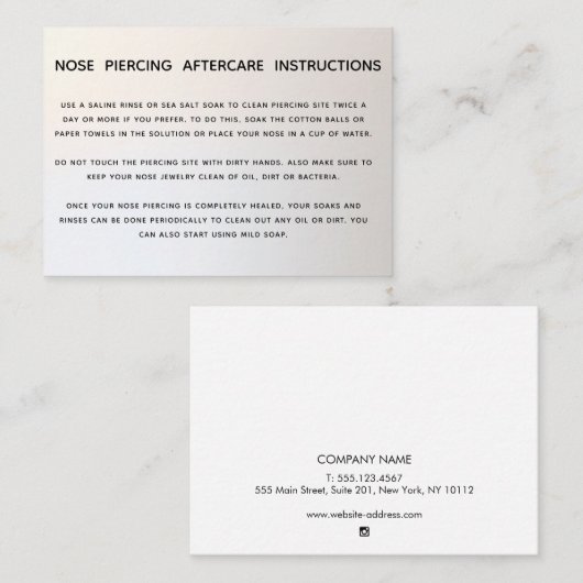 Anleitung zur Nachbehandlung bei Nasendurchstechun Visitenkarte (Vorne/Hinten)