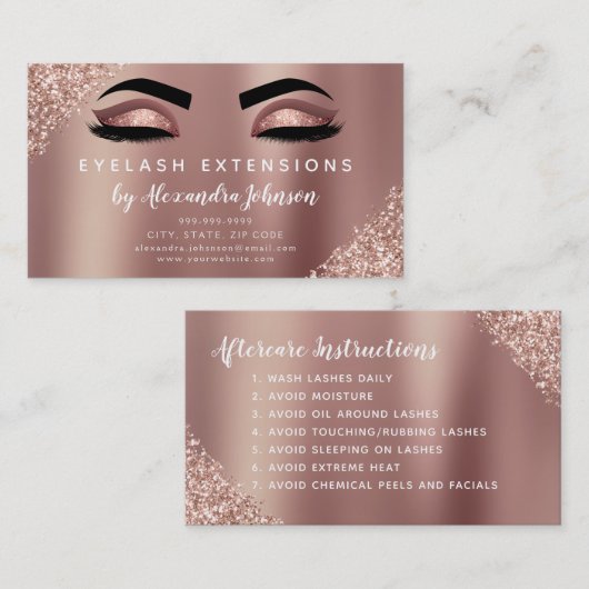 Anleitung zur Nachsorge Eyelashes Rose Gold Visitenkarte (Vorne/Hinten)