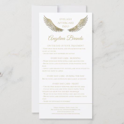 Anleitung zur Nachsorge für Lash Glitzer Wings Dankeskarte (Vorderseite)