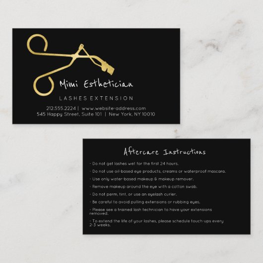 Anleitung zur Nachsorge Lash Curve Gold Black Visitenkarte (Vorne/Hinten)
