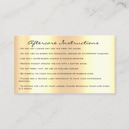 Anleitung zur Nachsorge Lash Soft Gold Tropfen Gli Visitenkarte (Rückseite)