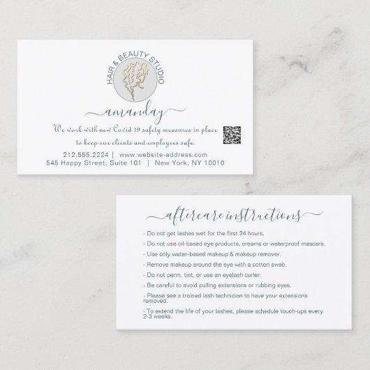 Anleitung zur Nachsorge Lash White Logo QR CODE Visitenkarte (Vorne/Hinten)