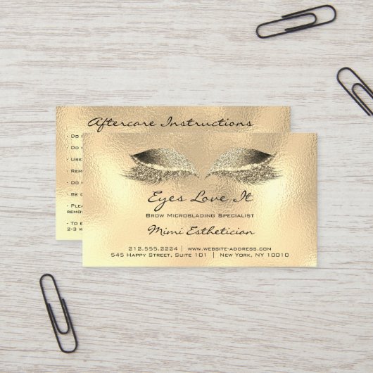 Anleitung zur Nachsorge Lashes Metall Glas Gold Visitenkarte (Vorderseite/Rückseite Beispiel)