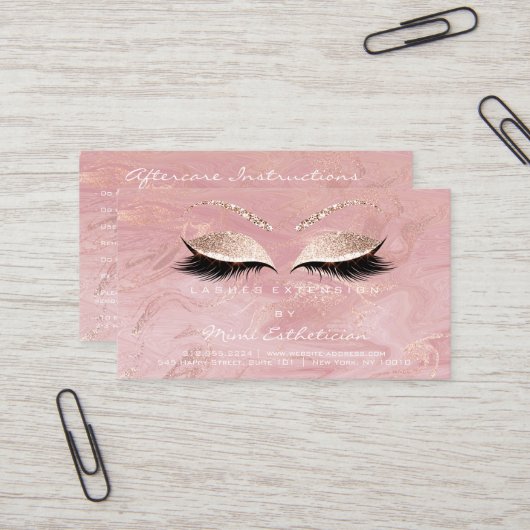 Anleitung zur Nachsorge Lashes Studio Pink Marble Visitenkarte (Vorderseite/Rückseite Beispiel)