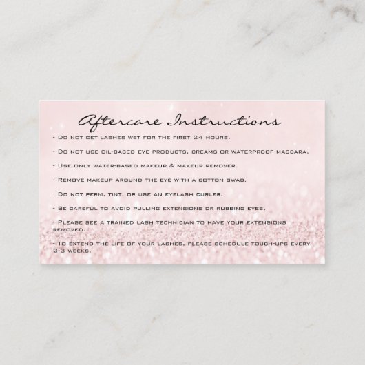 Anleitung zur Nachsorge Lashes Studio Pink Small Visitenkarte (Rückseite)
