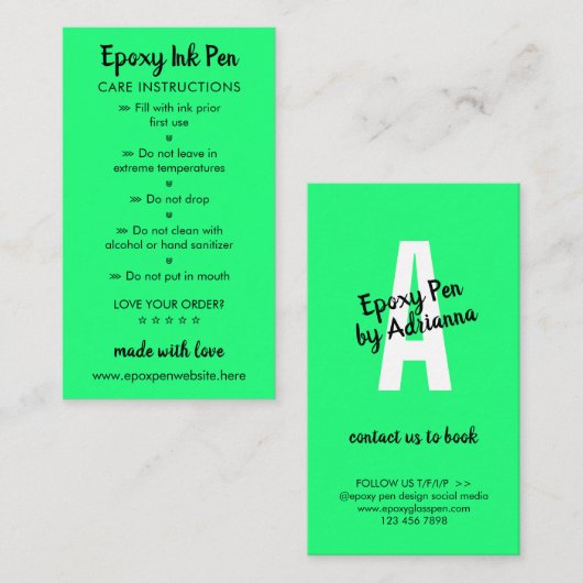 Anleitung zur Neon Green Care für Epoxy Pen Mitteilungskarte (Vorne/Hinten)