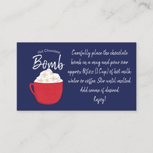 Anleitung zur Überprüfung von Hot-Schokolade-Bombe Visitenkarte (Vorderseite)