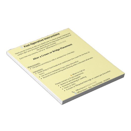 Anleitung zur Zahnpflaster (Kronen oder Brücke) Notizblock (angewinkelt)