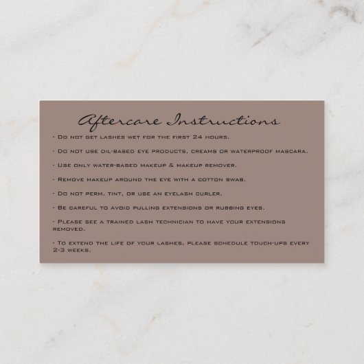 Anleitungen für die Nachsorge Lash Rose Eye Logo B Visitenkarte (Rückseite)