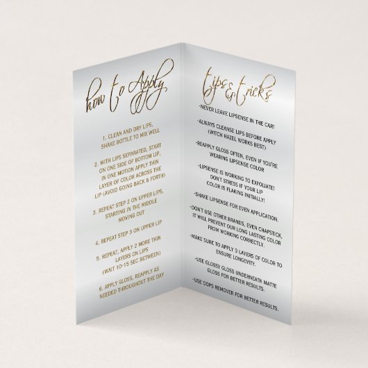 Anleitungen für die Rose und Gold Lip Visitenkarten (Innenseite)