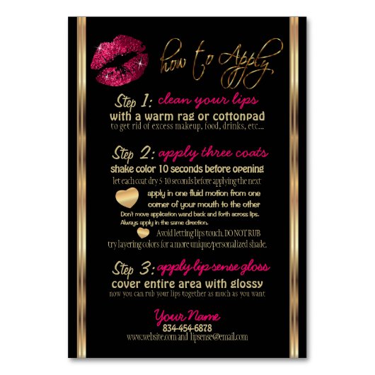 Anleitungen, Tipps und Tricks für den Hot Pink-Gli Tischnummer (Vorderseite)