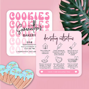 Anleitungen zur Dekorierung von Retro-Pink-Cookies Quadratische Visitenkarte