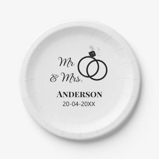 Anm & Frau geben Sie den Familiennamen Datum Jahr Pappteller (Vorderseite)