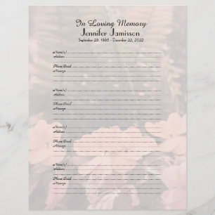 Anmeldeseite für das Memorial Book Filler Blume Fe