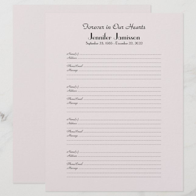 Anmeldung für das Memorial Book Filler Seite 4 Nam (Vorne/Hinten)