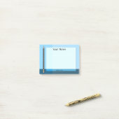 Anmerkungen zum blauen geometrischen Stift Post-it Klebezettel (Auf Schreibtisch)