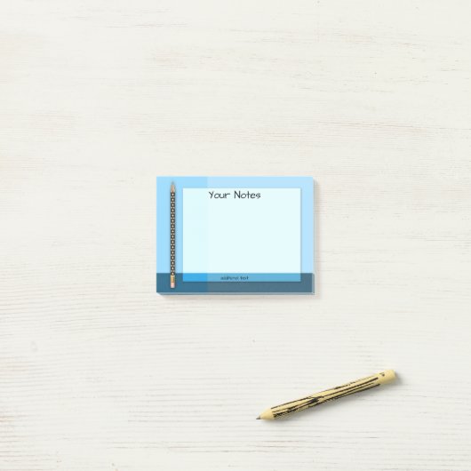 Anmerkungen zum blauen geometrischen Stift Post-it Klebezettel (Auf Schreibtisch)