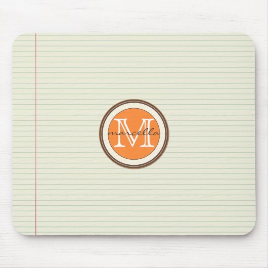 Anmerkungs-Papier-Hintergrund-Orangen-Monogramm Mousepad (Vorne)