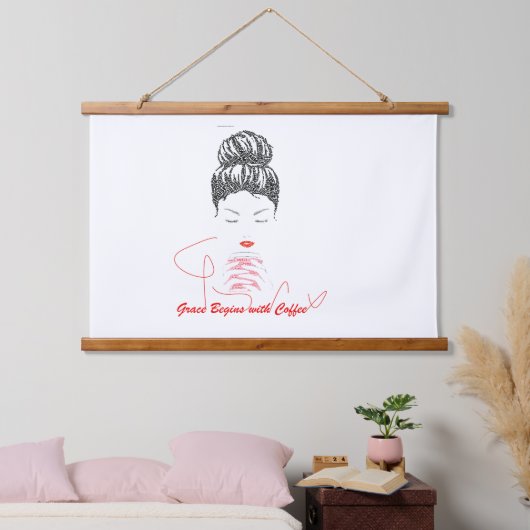 Anmut beginnt mit Coffee-Typografie Wandteppich Mit Holzrahmen (Schlafzimmer)