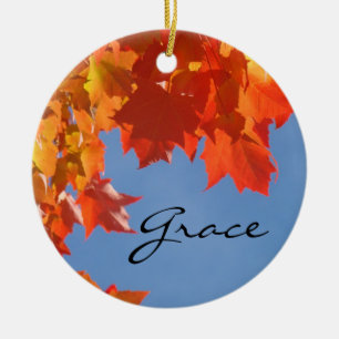 Anmut-Feiertag verziert orange Blätter-blauen Keramikornament