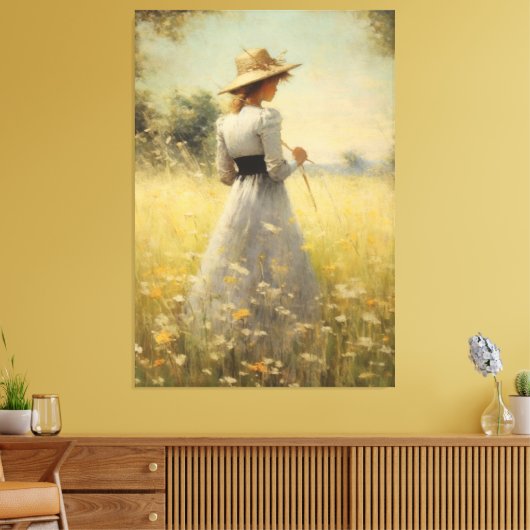 Anmut in der Natur: Frau in Wiesenölmalerei Leinwanddruck (Insitu (Wohnzimmer))
