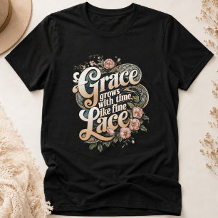 Anmut wächst wie feine Spitze Vintage-Blumendesign T-Shirt