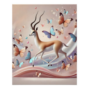 Anmutige Gazelle und Schmetterlinge Fantasie  Poster