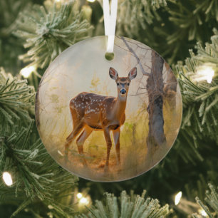 Anmutige Hirsche im Wald Naturdesign Ornament Aus Glas