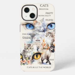 Anmutige Katzen Wasserfarben-Kunst-Typografie iPhone 13 Hülle