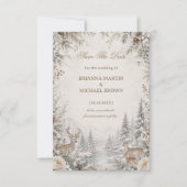 Anmutiger Hirsch neben dem Winterfluss Save The Date (Vorderseite)