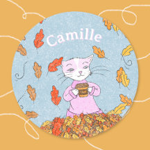 Anmutiger Katzen-Fall-Kind-Sticker mit Namen