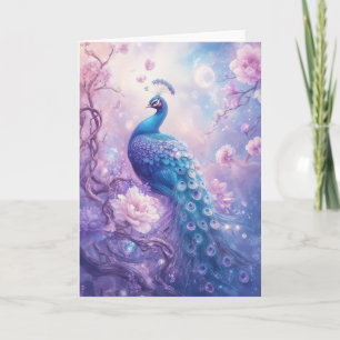 Anmutiger Pfau mit schönem gefiedertem Schwanz Karte