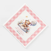 Anmutiger Teddybär Ballon Schamröte Blumen Mädchen Serviette (Ecke)