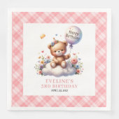 Anmutiger Teddybär Ballon Schamröte Blumen Mädchen Serviette (Vorderseite)