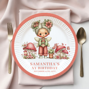 Anmutiges Feen 4. Geburtstag Röte Blumen Papier Pappteller