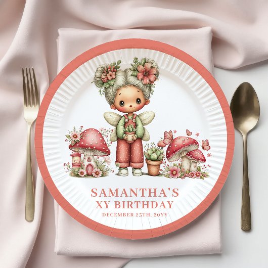 Anmutiges Feen 4. Geburtstag Röte Blumen Papier Pappteller