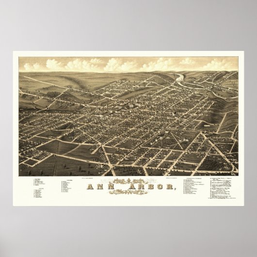 Ann Arbor, MI Panoramic Map - 1880 Poster (Vorne)