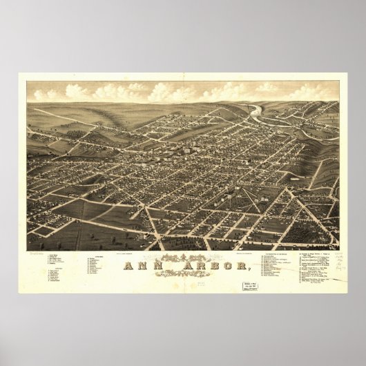 Ann Arbor Michigan 1880 Antique Panorama Karte Poster (Vorne)