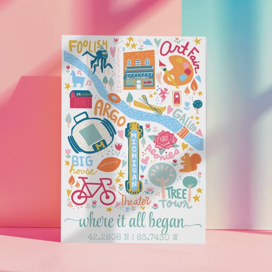 Ann Arbor Michigan Map Benutzerdefinierte Koordina Poster