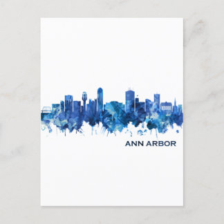 Ann Arbor Michigan Skyline Blue Feiertagspostkarte