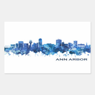 Ann Arbor Michigan Skyline Blue Rechteckiger Aufkleber