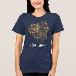 Ann Arbor Michigan Street Map Blue and Maize Tri-Blend Shirt