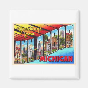 Ann Arbor Michigan Vintag Large Letter Postcard Magnet