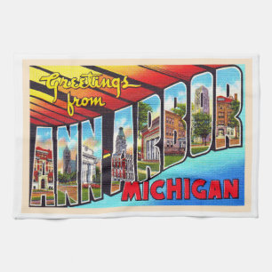 Ann Arbor Michigan Vintage große Brief Postkarte Geschirrtuch