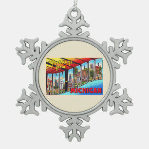 Ann Arbor Michigan Vintage große Buchstaben Postka Schneeflocken Zinn-Ornament